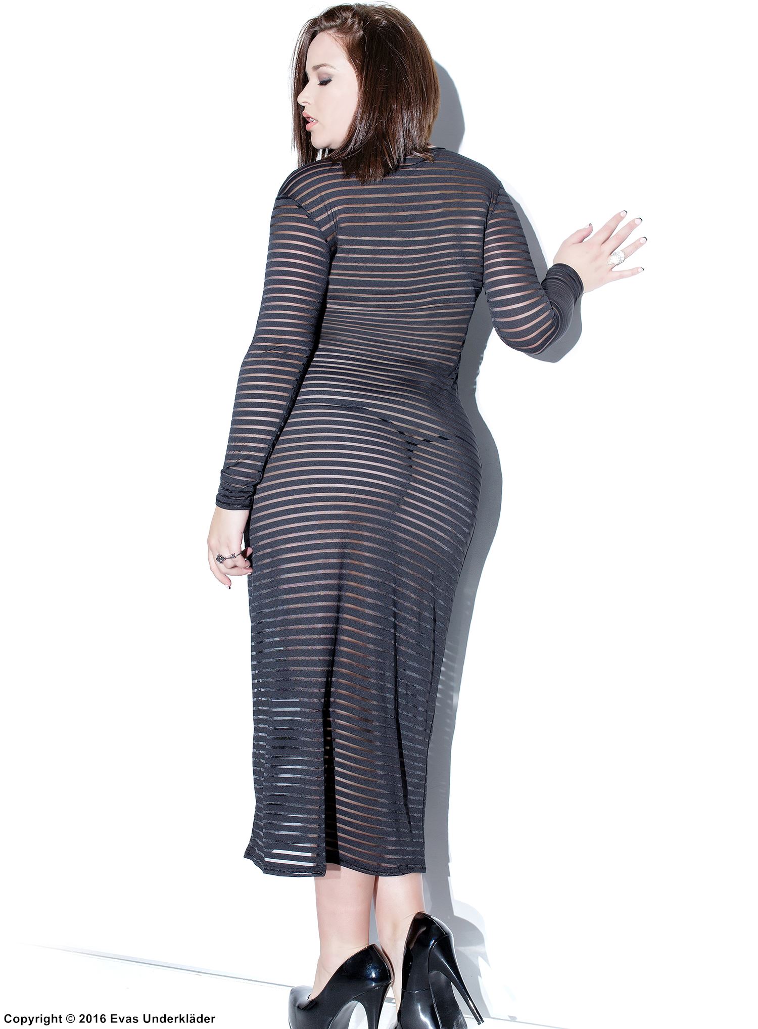 Sheer dress, long sleeves, stripes, plus size